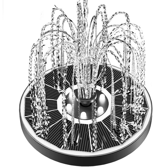 Bakyard Solar Bird Bath Fountain | Auto Color LED Lights & 7 Nozzles