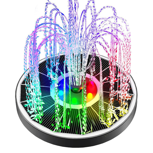 Bakyard Solar Bird Bath Fountain | Auto Color LED Lights & 7 Nozzles